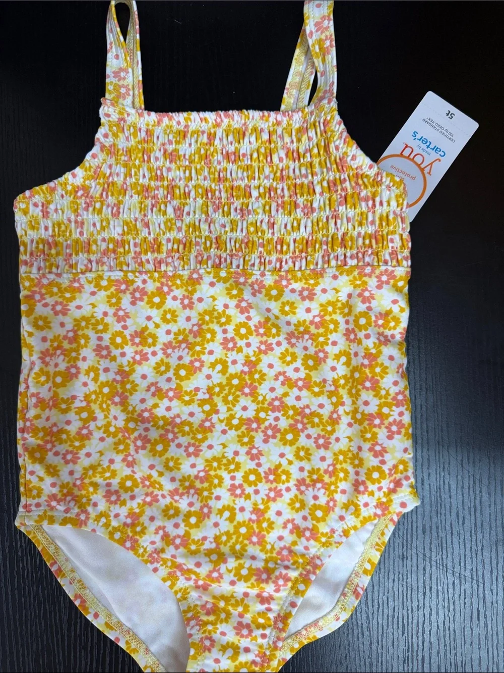 Carter's Yellow & Pink Floral Smocked One-Piece Swimsuit